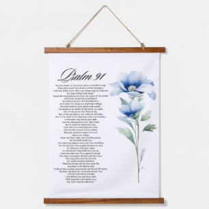 Psalm 91 Waterverf Blauwe Bloem Bijbel Schriftuur Hangend Wandkleed