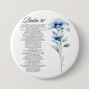 Psalm 91 Waterverf Blauwe Bloem Bijbel Schriftuur Ronde Button 7,6 Cm