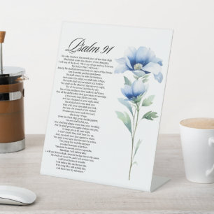 Psalm 91 Waterverf Blauwe Bloem Bijbelteksten Reclamebord Met Voetstuk