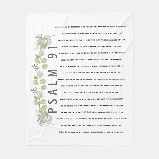 Psalm 91 Waterverf Eucalyptus Leaves Scripture Fleece Deken (Voorkant)