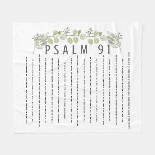 Psalm 91 Waterverf Eucalyptus Leaves Scripture Fleece Deken (Voorkant (Horizontaal))
