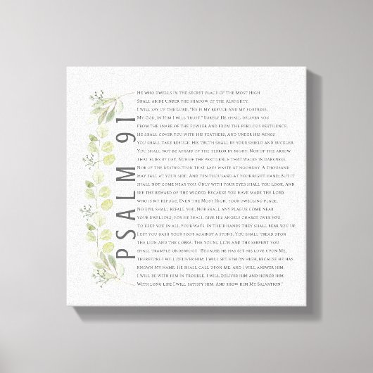 Psalm 91 Waterverf Greenery Scripture Bijbelkunst Canvas Afdruk (Voorkant)