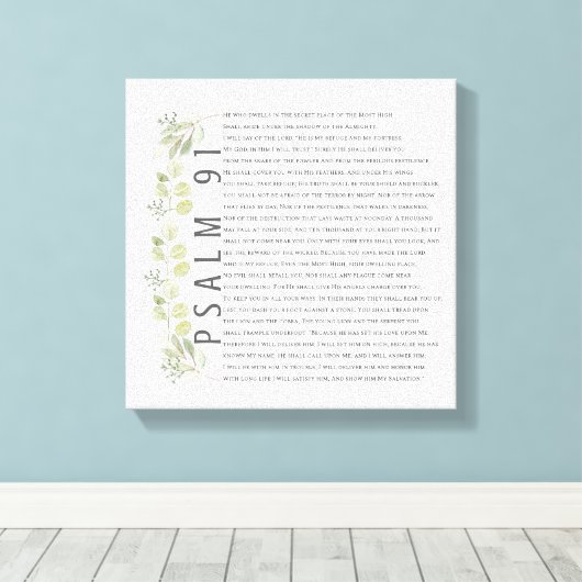 Psalm 91 Waterverf Greenery Scripture Bijbelkunst Canvas Afdruk (Insitu (Houten vloer))