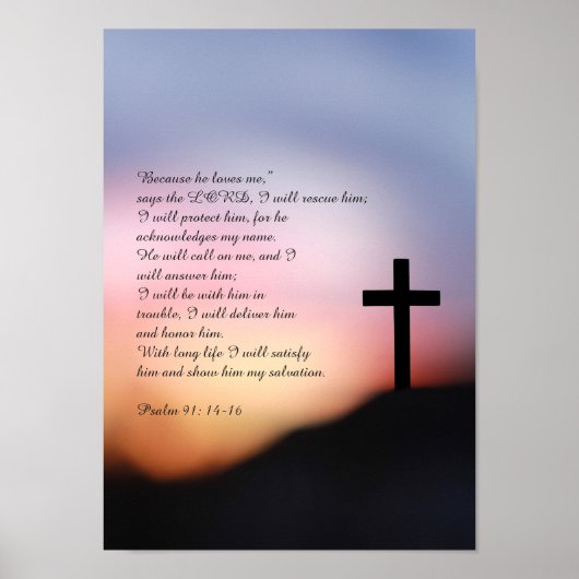 Psalm 91 zwart kruis op de heuvel en zonsondergang poster (Voorkant)
