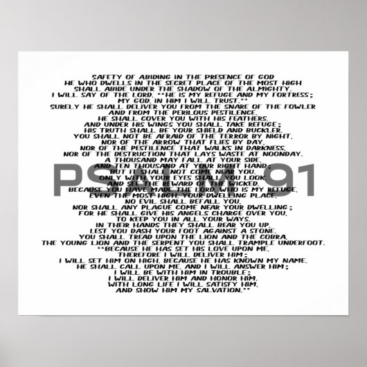 Psalm 91 zwart-wit Poster voor wandkunst van scrip (Voorkant)