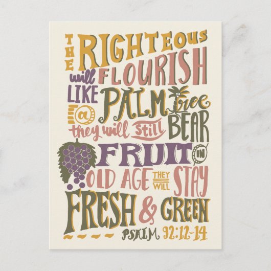 Psalm 92:12-14 Antieke Grootmoeder Handlettering Briefkaart (Voorkant)