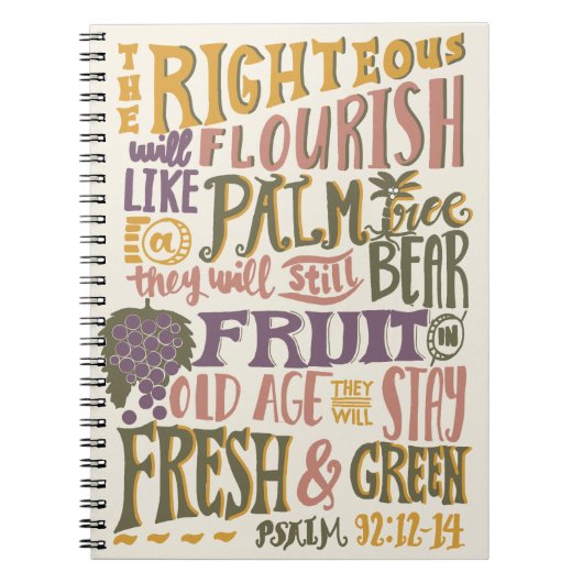 Psalm 92:12-14 Antieke handlettering Bijbelvers  Notitieboek (Voorkant)