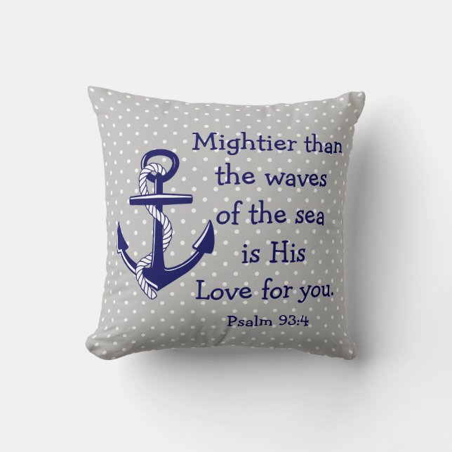 Psalm 93 Machtiger dan de zee, marineanker/grijs Kussen (Voorkant)