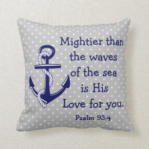 Psalm 93 Mightier dan het zee, marineanker/grijs Kussen