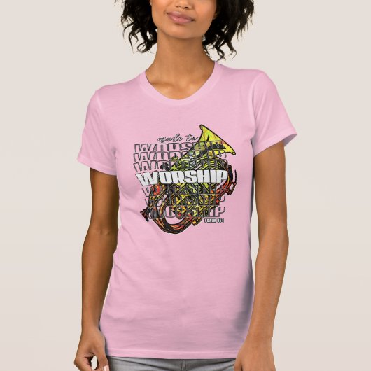 Psalm 95 gemaakt voor aanbidding saxofoon Christel T-shirt (Voorkant)