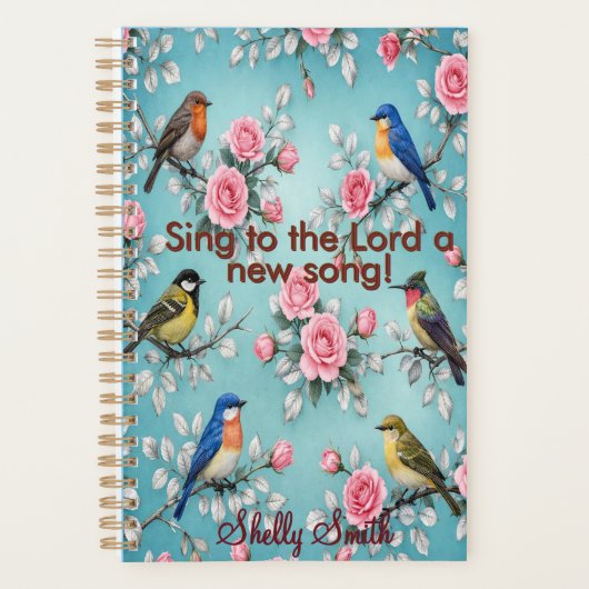 Psalm 96:1 Gepersonaliseerde bloem vogel planner (Voorkant)