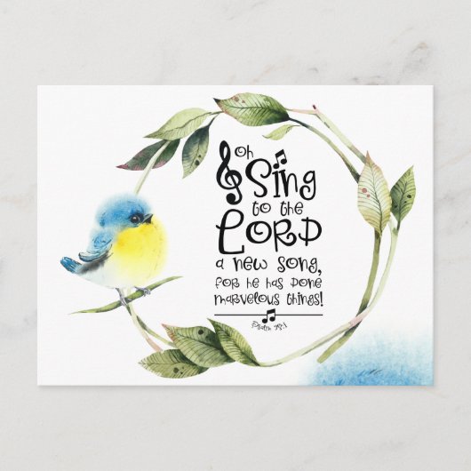 Psalm 98:1 Zing tot de Heer een nieuw lied, Bijbel Briefkaart (Voorkant)