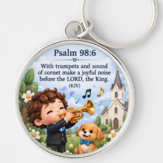 Psalm 98:6 Christelijke Trompetmuziek Ronde Sleute Sleutelhanger