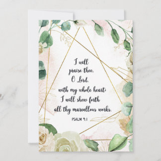 Psalm 9:1, ik zal u, Manuscript, Bijbel opheffen Bedankkaart