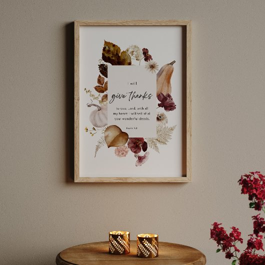 Psalm 9:1 Scripture Poster – Give Thanks Christian