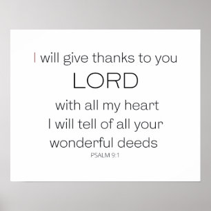 Psalm 9, ik zal u bedankt geven LORD, Poster
