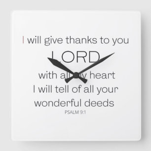Psalm 9, ik zal u bedankt geven. vierkante klok