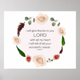 Psalm 9, zal al uw wonderbaarlijke Dingen Floral v Poster