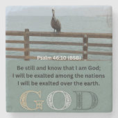 Psalm Bericht - Psalm 46-10 - Square Stone Onderze Stenen Onderzetter (Voorkant)