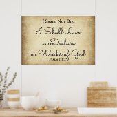 Psalm Bijbel Verse ik zal niet sterven. Ik woon Poster (Keuken)