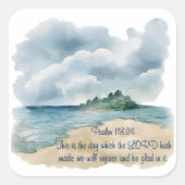 Psalm De Dag Bewolkte Strand Scène Vierkante Sticker (Voorkant)