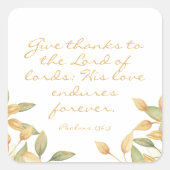 Psalm Geef Bedankt Bijbelvers Groen Goud Kunstwerk Vierkante Sticker (Voorkant)