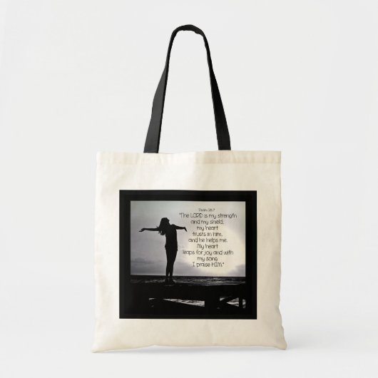 Psalm Lord is mijn Sterke Bijbelcitaat Black Grey  Tote Bag (Voorkant)
