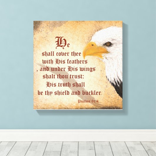 Psalmen 91:4 canvas afdruk (Insitu (Houten vloer))