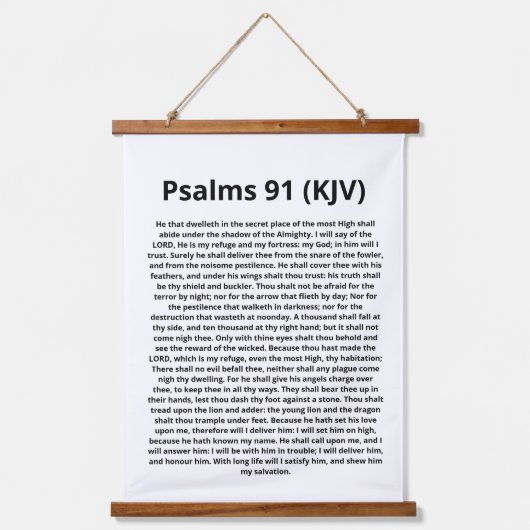 Psalmen 91 (KJV). Schrift citaat. Zwart-Wit Hangend Wandkleed (Voorkant)