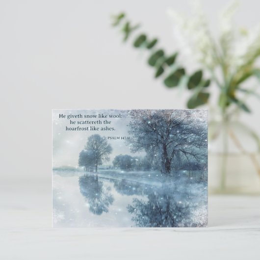 Psalmen Verse Sneeuwboompjes Bevroren Vijver Kerst Feestdagenkaart (Staand voorkant)