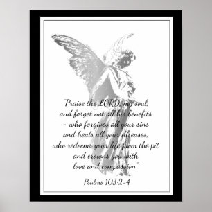 Psalms 103:2 Comforting Healing Bible Quote Angel Poster