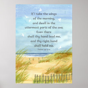 Psalms 139:9 Bijbelscriptie Ocean Beach Painting Poster