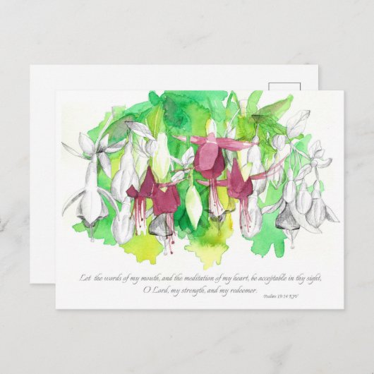 Psalms 19 Kaart Fuchsia Flowers Scripture Prayer (Voorkant / Achterkant)