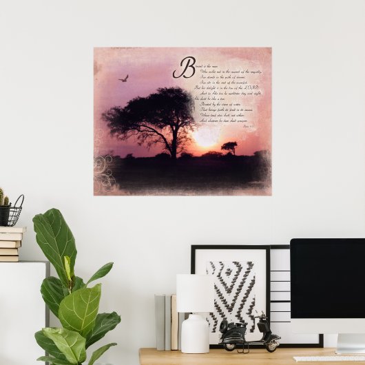 Psalms 1:1-3 Gezegeld is het man - Aanmoediging Poster (Thuiskantoor)