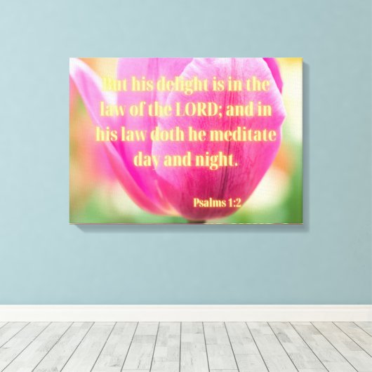 Psalms 1:2 Bijbel Verse KJV Pic Wall Art Canvas Afdruk (Insitu (Houten vloer))