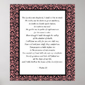 Psalms 23 Roze en Zwarte Damask Poster (Voorkant)