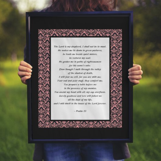Psalms 23 Roze en Zwarte Damask Poster