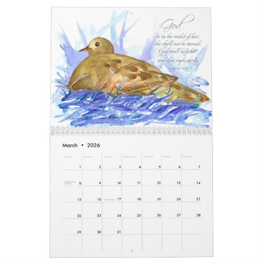 Psalms Bijbelscripts Waterverf Botanische Planten Kalender (Mar 2026)