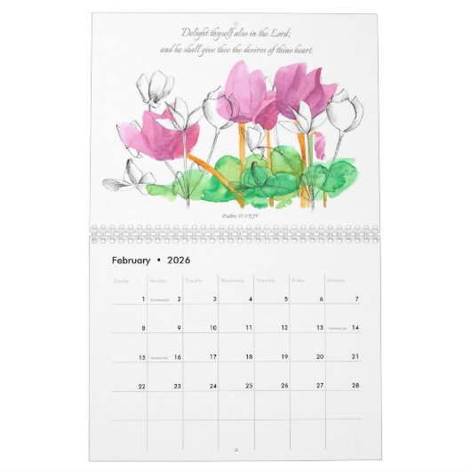 Psalms Bijbelscripts Waterverf Botanische Planten Kalender (Feb 2026)