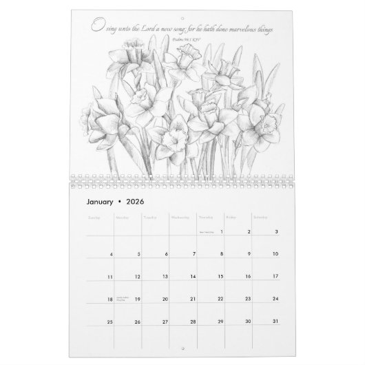 Psalms Bijbelscripts Waterverf Botanische Planten Kalender (Jan 2026)