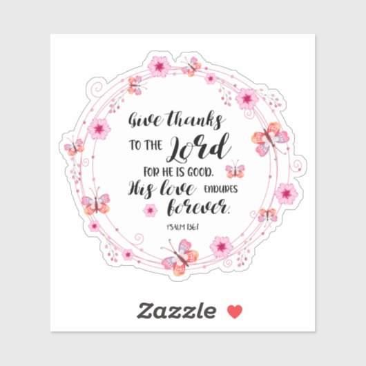 Psalms Bijbelversie geeft Bedankt roze bloemen Sticker (Vel)
