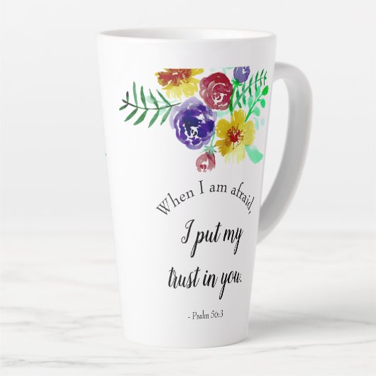 Psalms Bijbelversie over angst God Floral Latte Mok (Rechterhoek)