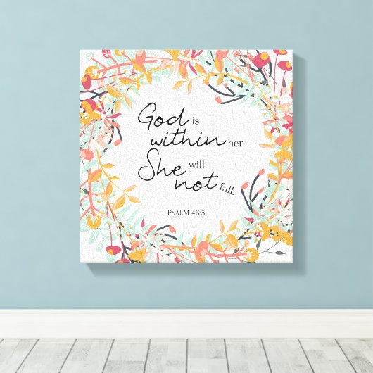 Psalms Floral Wreath God zit in haar Christelijke Canvas Afdruk (Insitu (Houten vloer))