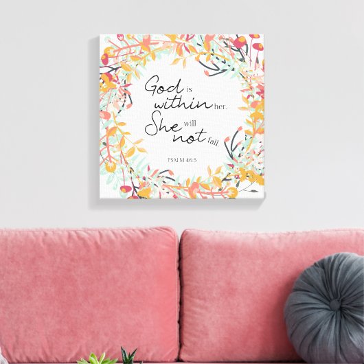 Psalms Floral Wreath God zit in haar Christelijke Canvas Afdruk (Insitu (Woonkamer))