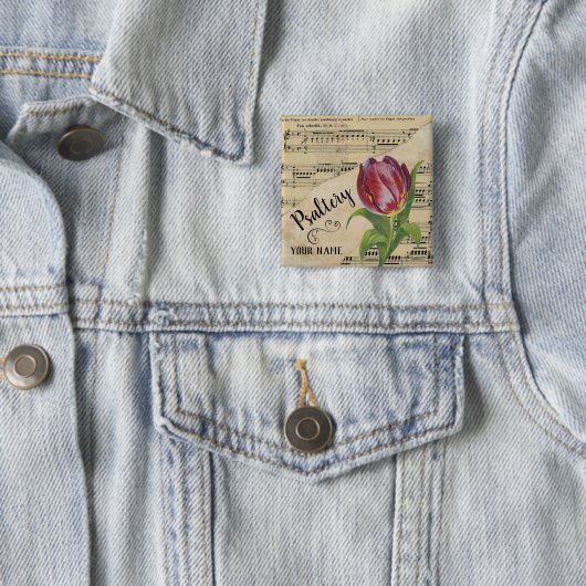 Psaltery Tulip  vellen Muziek Gepersonaliseerd Vierkante Button 5,1 Cm (In situ)