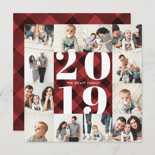 Pset 2019 Holiday 12 Foto Collage Grid Feestdagenkaart (Voorkant / Achterkant)