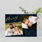Pset 3-foto pensed Navy Folie Feestdagenkaart (Staand Voorkant)