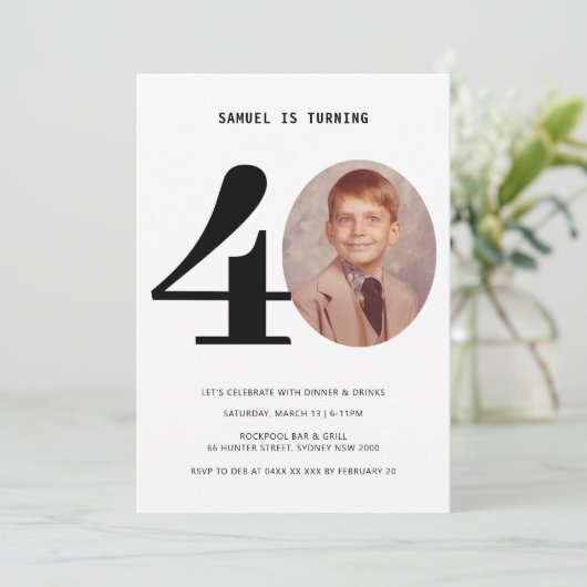  Pset 40th Birthday Foto Uitnodiging (Staand voorkant)
