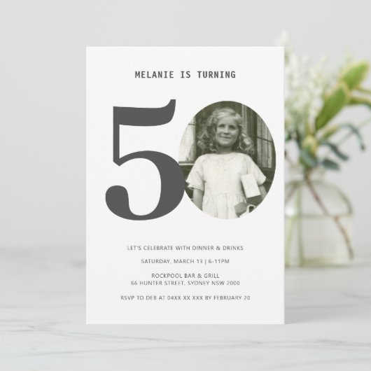  Pset 50th Birthday Foto Uitnodiging (Staand voorkant)