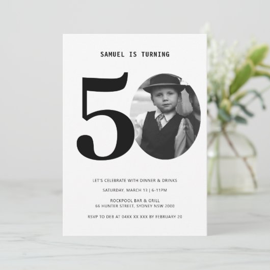  Pset 50th Birthday Foto Uitnodiging (Staand voorkant)